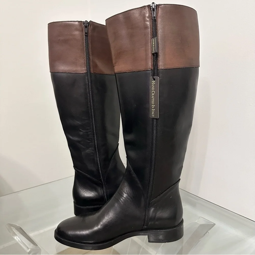 Emanuel’s Crasto Two Tone Black Brown High Shaft Leather Boots SZ 40 EU 9 US NWT